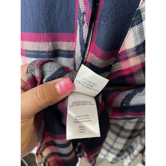 Rails Women's Fuschia Pink Navy Metallic Plaid Hunter Button Up Shirt Size Small - Picture 7 of 7